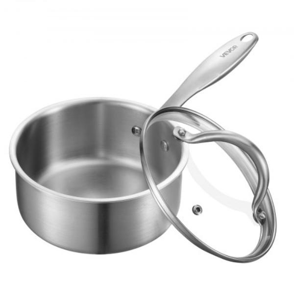 Picture of Vevor BXGJG15QT1JT99RW9001V0 1.5 qt. Stainless Steel Saucepan - Glass Lid - Nonstick Small Cooking Pot - Ergonomic Handle - Oven Dishwasher Induction Cooker Friendly