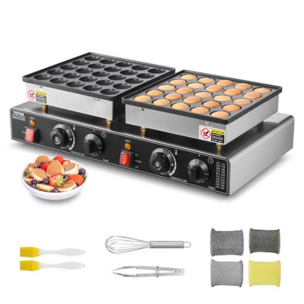 Picture of Vevor SBJNP-543-50X0001002V1 Mini Dutch Pancake Maker - Non-Stick Stainless Steel Dorayaki Baker - 1800W Commercial Electric Poffertjes Grill Pan - Dual Temp & Time Control - 50 Piece
