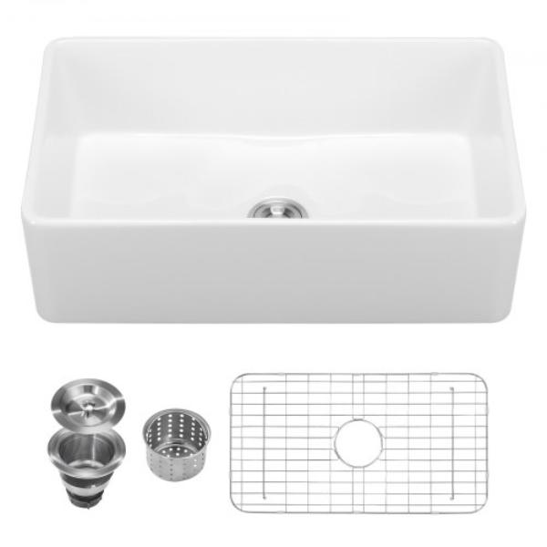 Picture of Vevor ZTNSSCDC332068RJP001V0 Farmhouse Sink - 33.5 x 20 in. - White - Fireclay Undermount - Apron Front Single Bowl - Large - Dishwasher Sink
