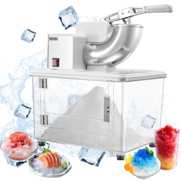 Picture of Vevor SBJDHKBS661LAWGVQ001V1 Commercial Ice Crusher - 661 lbs 350W Electric Snow Cone Machine 4 Blades 1400RPM Stainless Steel Shaved Ice Machine - 11 gal Crushed-Ice Box, White