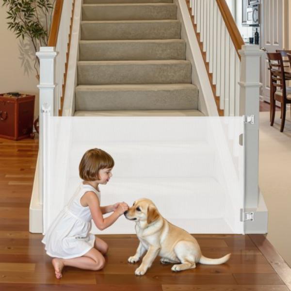 Retractable Baby Gate - Extends to 72.8 in. Wide - 31.3 in. Tall with Security Lock - Easy to Use for Stairs - Hallways - Indoor & Outdoor - White