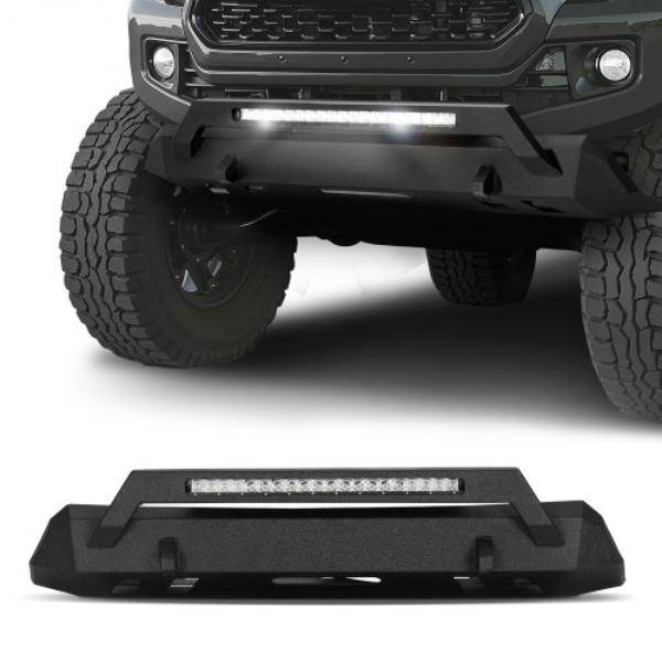 Front Bumper - Pickup Truck Bumper with LED Light Bar - Winch Plate & D-Rings Mounts - Heavy-Duty Steel with E-Coating for 2016-2023 Toyota Tacoma