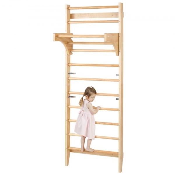 Picture of Vevor SMPPGSM10CWG7W9OI001V0 10-Level Solid Wood Swedish Wall Ladder Gym with Pull-Up Bar, 220 lbs Capacity
