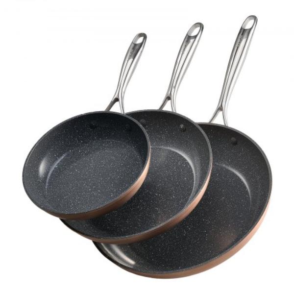 Picture of Vevor LCGSJTTCTC81TK7PX001V0 Frying Pan Skillet - Aluminum Egg Fry Pans - 8-10-12 in. Nonstick Ceramic Heavy-Duty Skillets - Heat-Resistant Handle - Chefs Cookware - Gray - 3 Piece