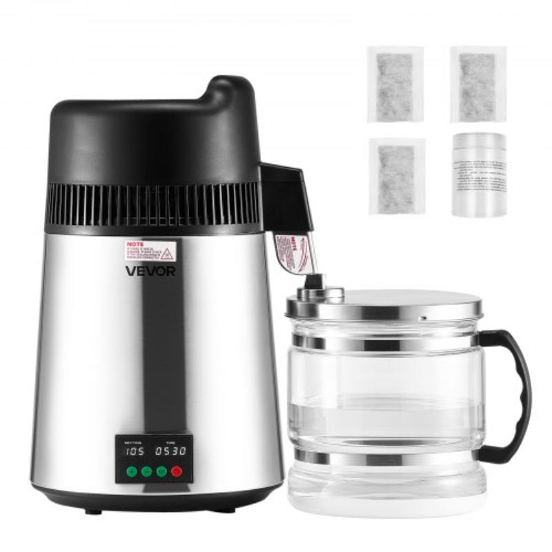 Picture of Vevor 6LZLSJZXID6LGX8NE001V1 Water Distiller - 6 Liter 1.6 gal Larger Pure Water Purifier Filter for Home Table Countertop - Stainless Steel Interior Drinking Machine to Make Clean Waters - Silver