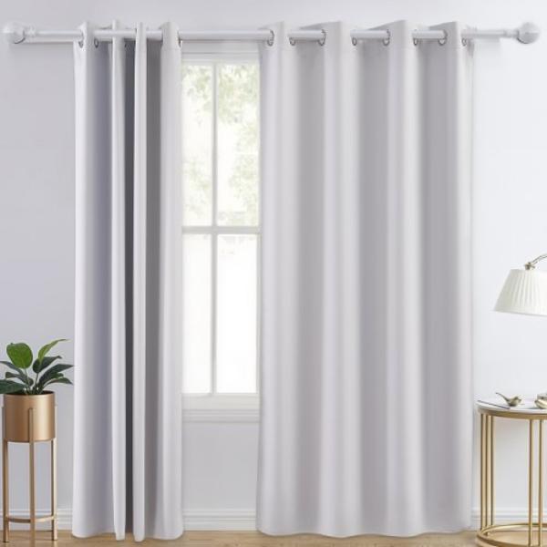 Blackout Curtains - White Blocking Drapes - 2 Panels Set - Grommet Room Darkening Curtain - Noise Reducing Window Treatments - 52 x 84 in.