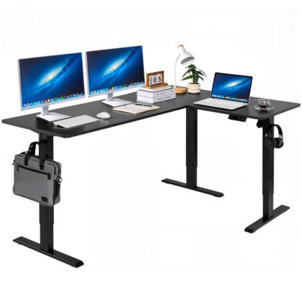 SJZJZDDSJXLPXIW29001V1 L Shaped Desk - Electric Adjustable Height Corner Gaming Desk - Heavy Duty Carbon Steel - Black