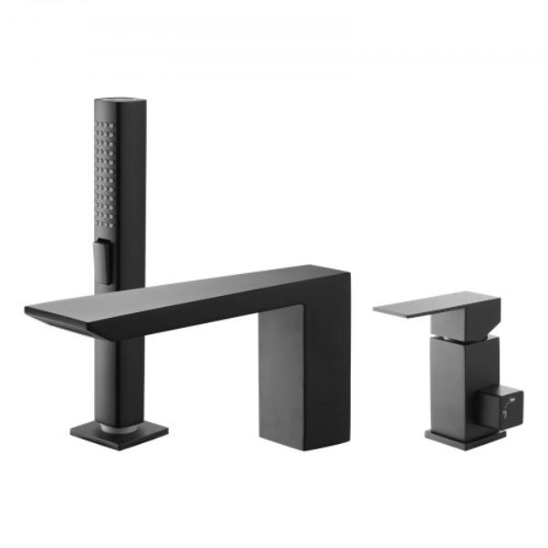 Roman Tub Faucet - 3 Hole Waterfall Bathtub Faucet - Roman Bathtub Faucets Set with Shower Head & 1 Handle - Stainless Steel, Matte Black