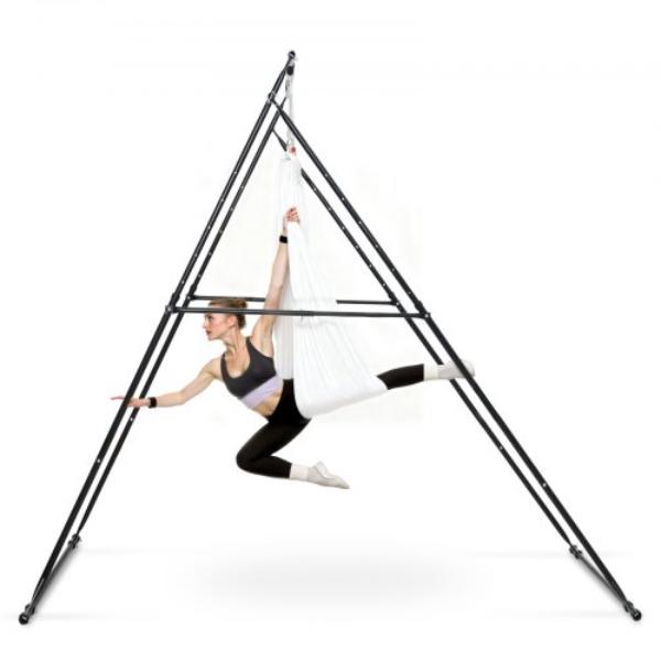 Yoga Stand Frame - Max 440.9 lbs Swing Stand - Triangular Structure Aerial Rig - Aerial Silk Stands with EVA Foam & 6.6-Yard Yoga Hammock