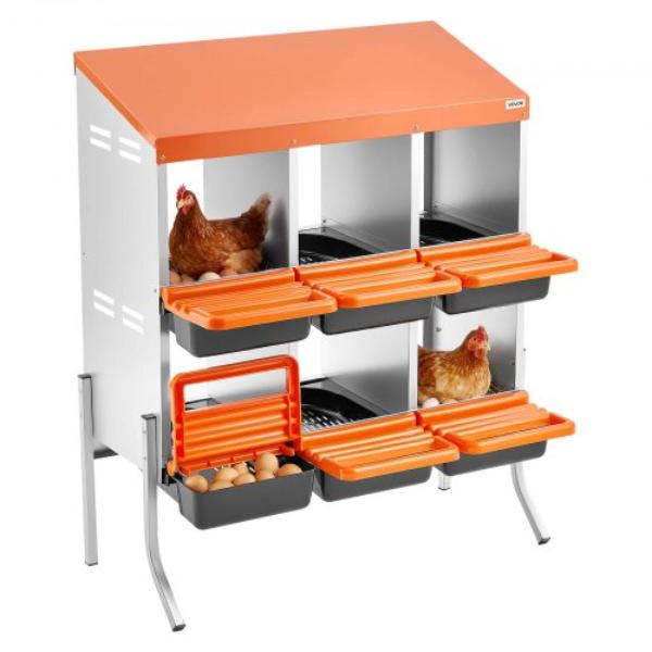 JSCDXJS6GJ30C5Y22001V0 Chicken Nesting Boxes - 6 Compartments - Orange - Galvanized Steel & High-Strength Plastic - Roll Away Nesting Boxes
