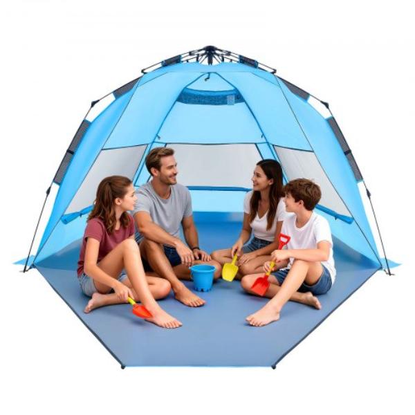 Beach Tent Sun Shelter for 4 Person - Pop Up Beach Tent - UPF 50 Plus Protection - Portable Sun Shade Canopy - Easy Setup Umbrella