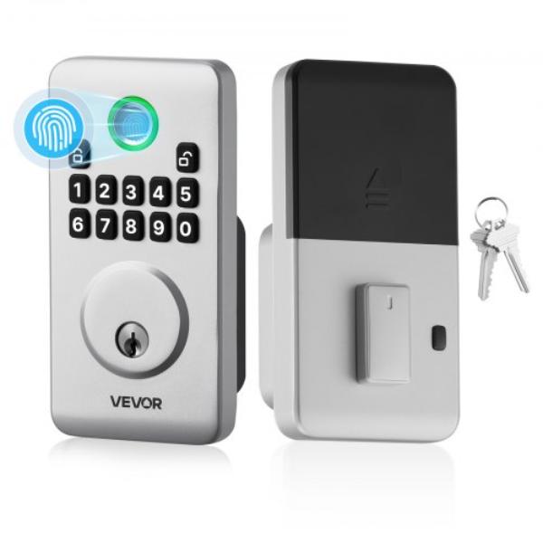 Fingerprint Door Lock - Electronic Biometric Deadbolt - Auto Locking - One-Time Code - Anti-Peeking Password - Keyless Entry, Silver