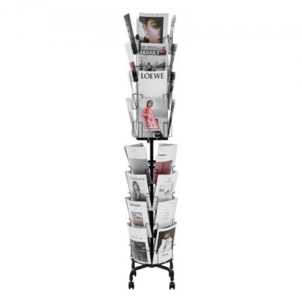 Greeting Cards Display Rack - 32 Pockets Rotating Postcard Brochure Display Stand - 360 deg Spinning Card Display Rack with Sign Holder & 4 Wheels