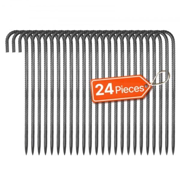 LWDDJG16YC10U07F7001V0 Rebar Stakes - 16 in. - Heavy-Duty - 0.4 in Dia. J Hook - Galvanized Steel Ground Anchors - Pack of 24