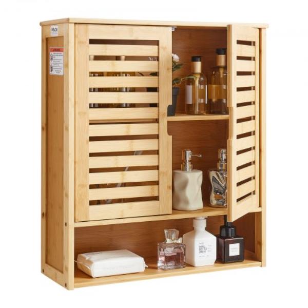 Bathroom Wall Cabinet - 2 Doors - Adjustable Shelf - Over the Toilet Storage - Wall Mounted - Hanging Organizer - Laundry Room - Kitchen - Restroom