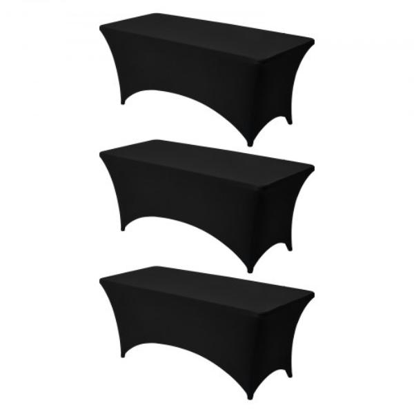 Picture of Vevor DLZZ6FT3PCSHJVRFS001V0 Black Table Cloth - 6 ft. Rectangular Fitted Events - Washable Spandex Protector - Wrinkle-Resistant Stretch Covers for Party - Wedding - Cocktail - Pack of 3