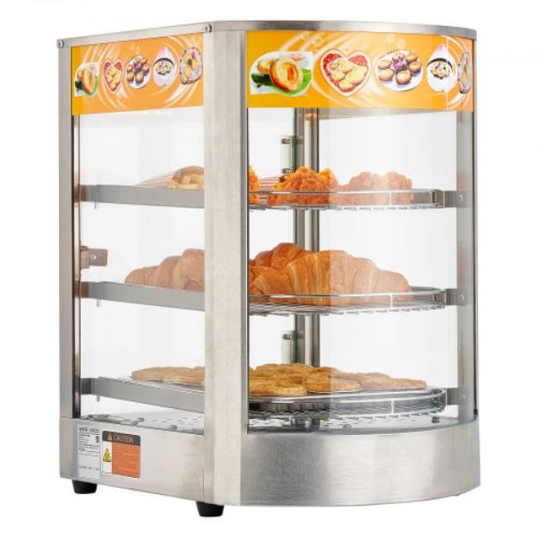 Picture of Vevor TYZSJBXGS3C1DYH5W001V1 3-Tier Commercial Food Warmer Display - 800W Food Display Warmer - LED Light - 86-185 deg Air Heating - 60 Liter for Hamburger - Pizza - Bread - Fried Chicken