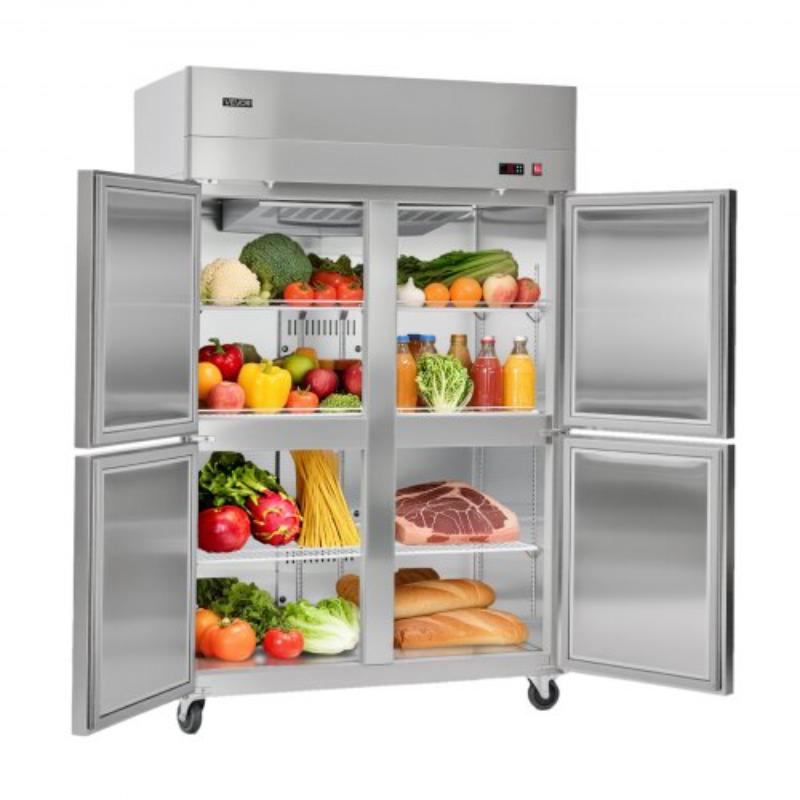 Picture of Vevor LSSYLJ4HALFL5ND0M001V1 Commercial Refrigerator - 31.89 in. Width Reach In Upright Refrigeration Four Door - 31.4 Cu. ft. Auto-Defrost Stainless Steel Refrigerator with 6 Adjustable Shelves