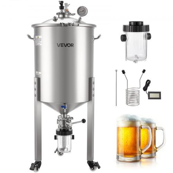 Picture of Vevor FSSPJNJXT2FTTTFIO001V0 16 gal 15 PSI Pressure Stainless Steel Conical Secondary Fermentation Bucket for Wine & Beer Brewing Equipment