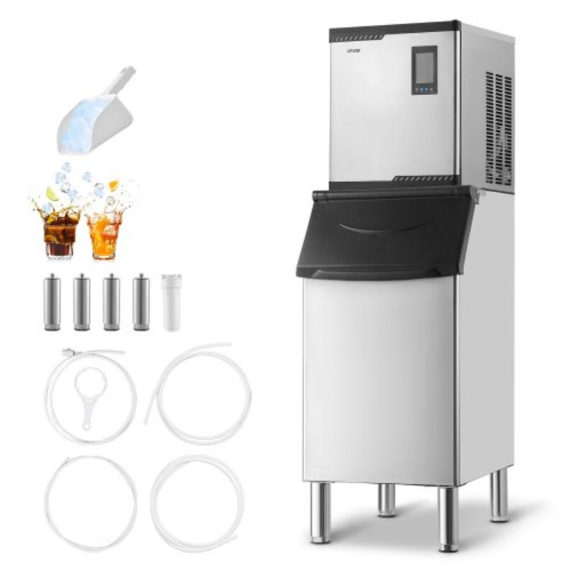 Picture of Vevor ZHSKU00000000000493 Commercial Ice Maker Machine - 300 lbs & 24H Ice-Making Machine with 300 lbs Stainless Steel Storage Bin - Auto Self-Cleaning Ice Maker with Touchscreen