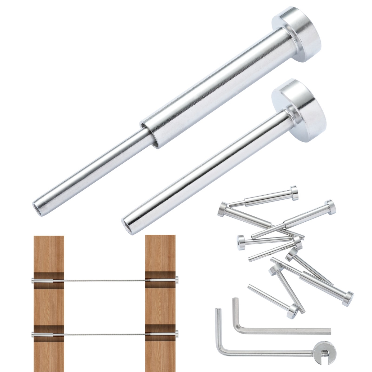 YXZJQYS20J185WDTQV0 Invisible Cable Railing Kit, T316 Stainless Steel 0.12 in. Invisible Receiver & Swage Stud End, Silver - Pack of 20