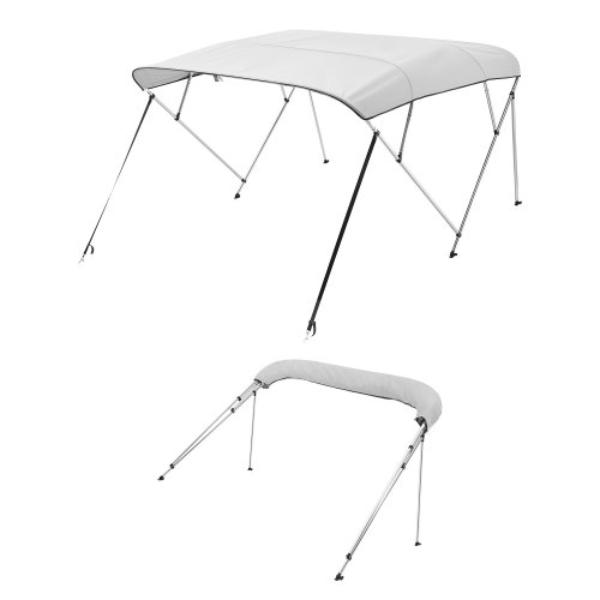 4 Bow Boat Bimini Tops - 600D Polyester Canopy - Aluminum Alloy Frame - Waterproof & Sun Shade - Light Grey - 8 ft. x 91-96 in. x54 in.