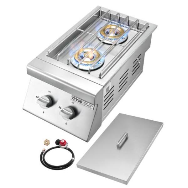 Picture of Vevor XMKCRSQ2GLBWWEL9T001V0 Double Grilling Side Burners - 2 x 15000BTU Liquid Propane Side Burner for Outdoor Kitchen to Natural Gas - 304 Stainless Steel Built-in Double Grill Burners