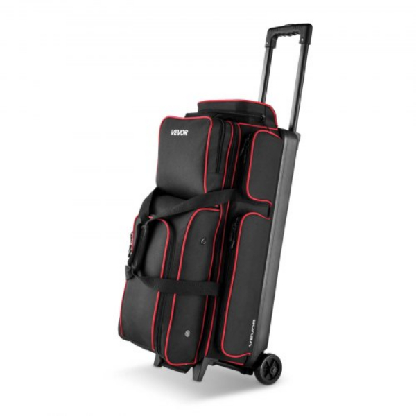 GLLGBLQBHH3Q3MBVN001V0 3 Ball Double Roller Bowling Bag with Wheels - Retractable Handle Extends to 41.34 in. - Black