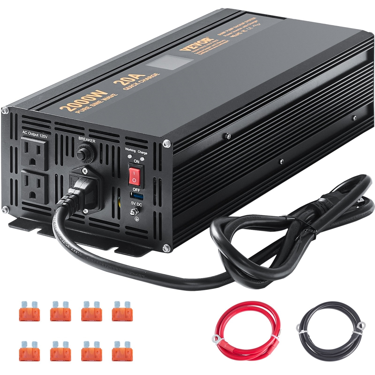 2000W Sump Pump Battery Backup System, LCD Display, Auto Switches to Battery Inverter Power for Continuous Sump Pump Operation
