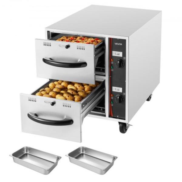 Picture of Vevor BWCTDLSZX2G0BGDE7001V1 Commercial Electric Drawer Warmer - 2 Full-Size Pan Stainless Steel Food Warmer - Freestanding Standard Warming Drawer Cabinet - 85 deg F-185 deg F Wide Temperature Range
