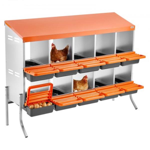 JSCDXJS10GJ3T73RS001V0 Chicken Nesting Boxes - 10 Compartments - Orange - Galvanized Steel & High-Strength Plastic - Roll Away Nesting Boxes