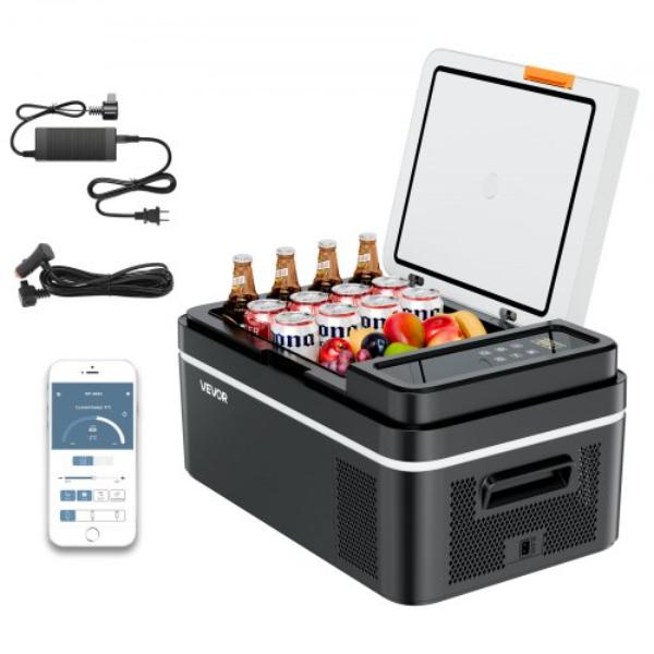 Picture of Vevor YSSCZBXZS20LKEKK2001V1 Car Refrigerator - 21 qt. - DC 12-24V AC100-240V Compressor Electric Cooler -4 deg F to 68 deg F with APP Control for RVs - Campsites - Boats - Camping - Fishing