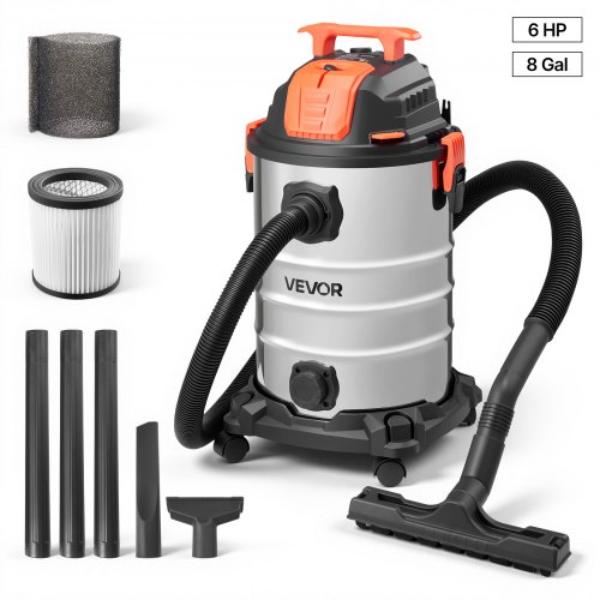 SYGSZKXCQ30LGI428001V1 Shop Vac - 8 gal Wet Dry Vacuum - 6 Peak HP - 900W Input Power - Metal Tank - 1.25 in. x 7 ft. Hose - 9.8 ft. Cord