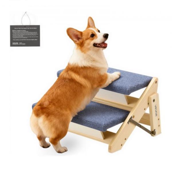 2-Step Dog Stairs - Wood Pet Stairs for Beds - Sofa & Cars - 110 lbs Load - Stable & Sturdy Step Ladder for Small, Medium & Large Older Pets