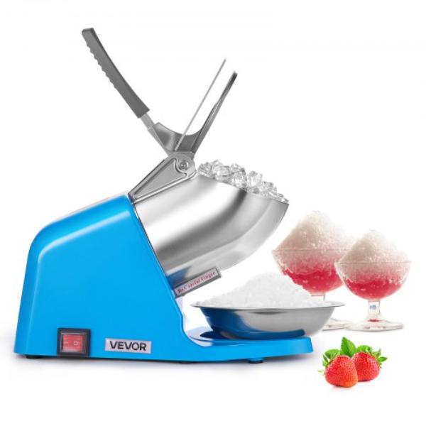 Picture of Vevor SBJXXKLS143LL13D1001V1 Ice Crusher Machine - 286 lbs per Hour - Electric - 4 Blades - Snow Cone Maker - Stainless Steel - Shaved Ice Machine - Bowl & Cover - 300W - Blue
