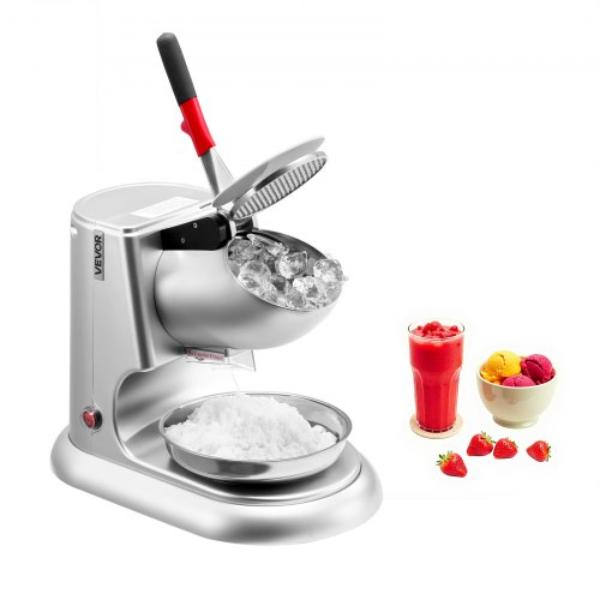 Picture of Vevor SBJJGKYS220B670I5001V1 Ice Crusher Machine - 220 lbs per Hour Electric 4 Blades Snow Cone Maker - Stainless Steel Shaved Ice Machine - 300W 2000RPM for Home & Commercial Use - Silver