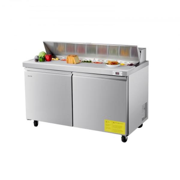 Picture of Vevor GZTBXSMZGZT6DC24P001V1 60 in. Commercial Refrigerator - 15.4 cu. ft. Sandwich Prep Table - Stainless Steel - Mega Top Food Prep Fridge with 16 Pans & Cutting Board
