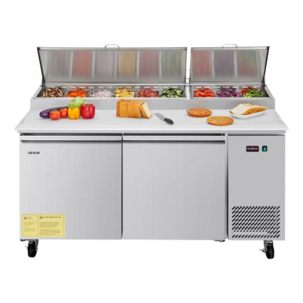 Picture of Vevor GZTBX67INCHP02N6H001V1 67 in. Commercial Refrigerator - Pizza Prep Refrigerated Table - 20 in. Ultra Wide Countertop Food Prep Worktable - 20.3 cu. ft. Single Door Salad Prep Fridge