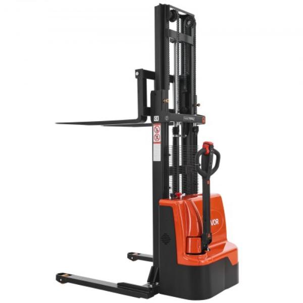 Full Electric Pallet Stacker - 3300 lbs - Pallet Lift Forklift - 96.06 in. Lifting Height - 8.66-31.1 in. Adjustable Fork Width - Orange & Black