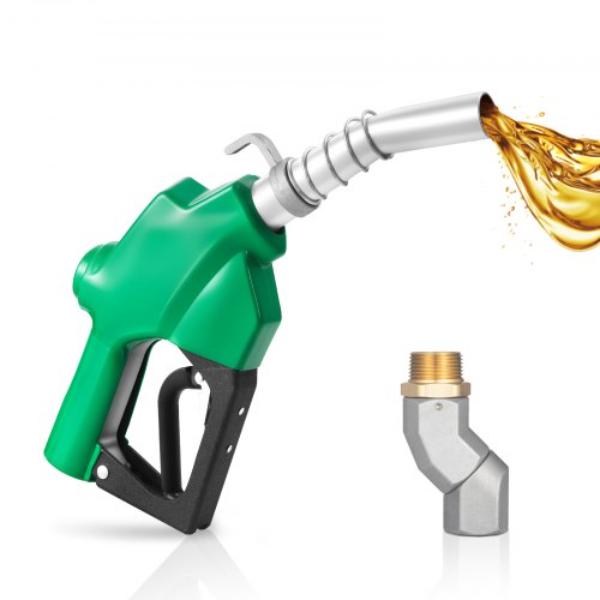 1 in. NPT Automatic Fuel Nozzle - Max Flow Rate 21.6 GPM - Auto Shut Off - Diesel Gas Pump Nozzle - 3-Speed Trigger Lock - 1.187 in. Spout