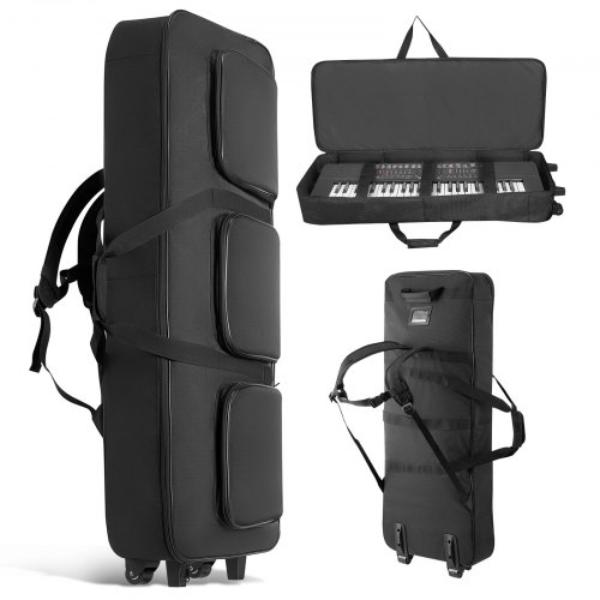 QJSNB1680D88ZGV4S001V0 88-Key Keyboard Case - Padded Rolling Piano Case with Wheels - 3-Pocket Storage for 88 Note Keyboards & Electric Pianos