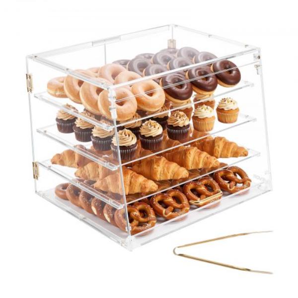 Picture of Vevor MBZSJYKLTX3CN119G001V0 Bakery Display Case - 4-Tier Commercial Countertop Pastry Display Case - Clear Acrylic Bread Box - Kitchen Party Cake Cabinet with Magnetic Rear Door