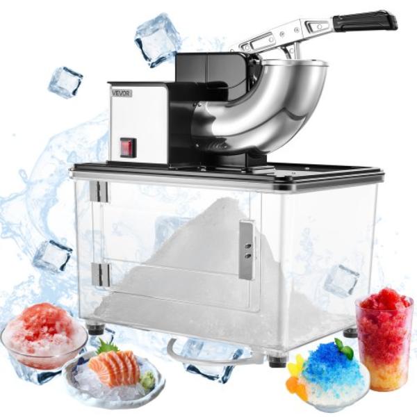 Picture of Vevor SBJDHKHS661LJXOCR001V1 Commercial Ice Crusher - 661 lbs per Hour - 350W Electric Snow Cone Machine Black with 4 Blades 2000RPM Stainless Steel Shaved Ice Machine - 11 gal Crushed-Ice Box