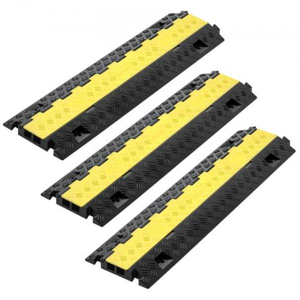 Cable Protector Ramp - 22000 lbs Axle - 2 Channel Heavy Duty TPU Cord Hose Wire Cover - Traffic Speed Bump - Indoor Outdoor Use - Pack of 3