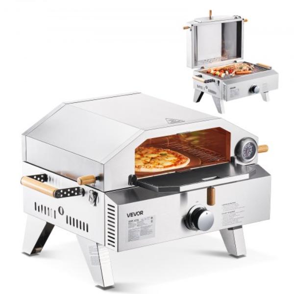Picture of Vevor TMSPSLDNZWDJBBG8O001V0 Outdoor Pizza Oven - 13 in. Gas Fired Pizza-Maker - Portable Outside Gas Oven - Pizza-Stone - Pizza or Grill Two Modes for Camping & Backyard