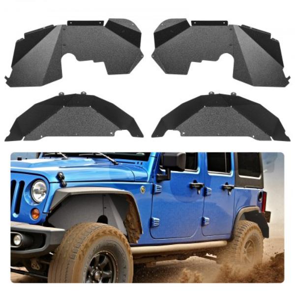 JPCLMNC0718J1DNG3001V0 Inner Fender Liner - Front & Rear for 2007-2018 Jeeps JK-JKU 2-4 Doors - Steel Mud Guards - Black