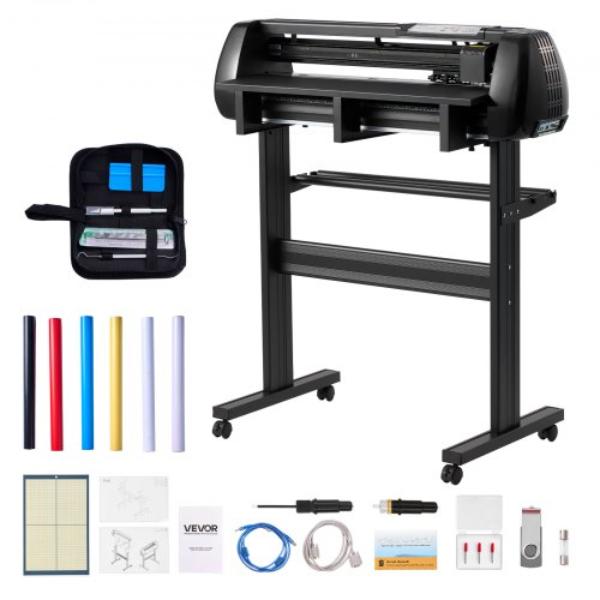 Vinyl Cutter Machine - 28 in. Max Feed Width - Dual Blades - Adjustable Force & Speed - LED Display - Vinyl Plotter Cutter Printer Bundle