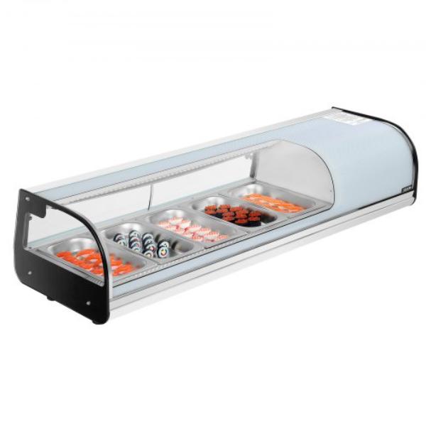 Picture of Vevor LZSSZSJTSYX5VSAZ3001V1 Sushi Display Case Refrigerator - 1.8 Cu. ft. Commercial Sushi Case - 5-Pan Countertop Showcase with Curved Glass - LED Lighting - Digital Temperature Control