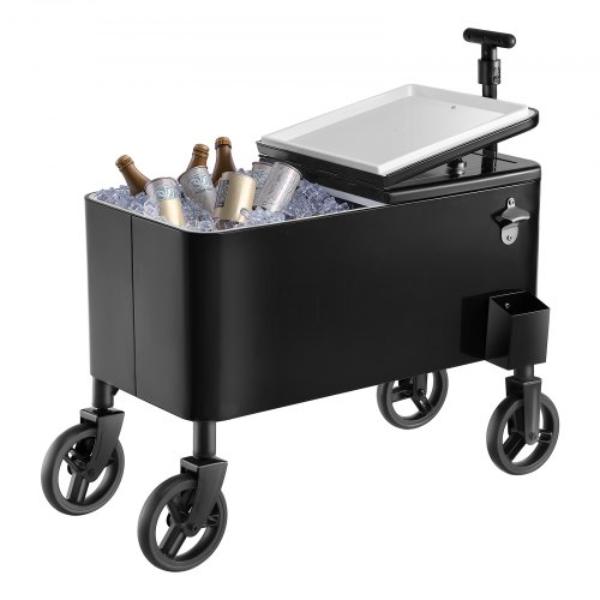 Picture of Vevor HWLQLCKHS80QAW5WZ001V0 80 qt. Black Rolling Ice Chest Cart - Portable Table Beach Patio Party Bar Cold Drink Beverage Outdoor Park Cart on Wheels