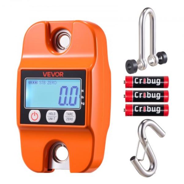 Picture of Vevor QXDCDZK50GSL39EAN001V9 Digital Crane Scale - 880 lbs - Handheld Hanging Scale - Cast Aluminum Case - LCD Display - Orange